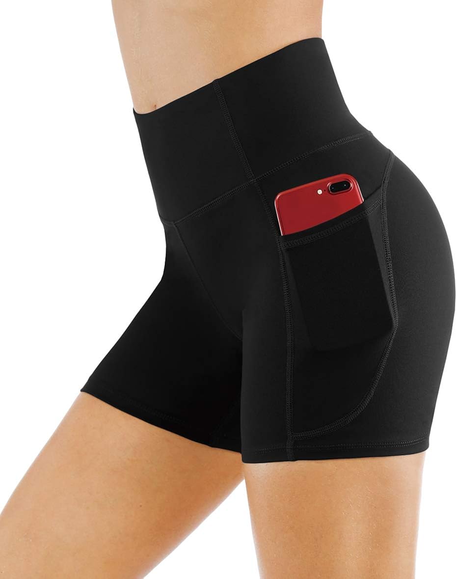 THE GYM PEOPLE High Waist Yoga Shorts for Women Tummy Control Fitness Athletic Workout Running Shorts with Deep Pockets: Clothing