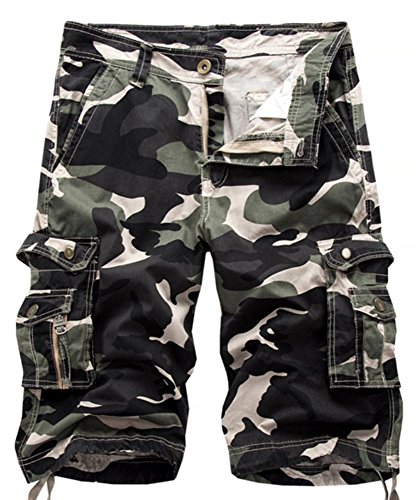 HAKJAY Comouflage Cargo Shorts for Men 3 4 Short (36, 1A#Light Army Green)