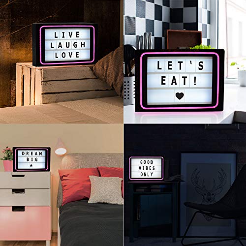 Brooklyn Lighting Company Cinematic Light Box, LED Light Box, Cinema Light Box, Letter Light Box with Neon Pink Light, 200 Letters, 24 LED Lights and USB Cable, Size 16 x 12 x 2