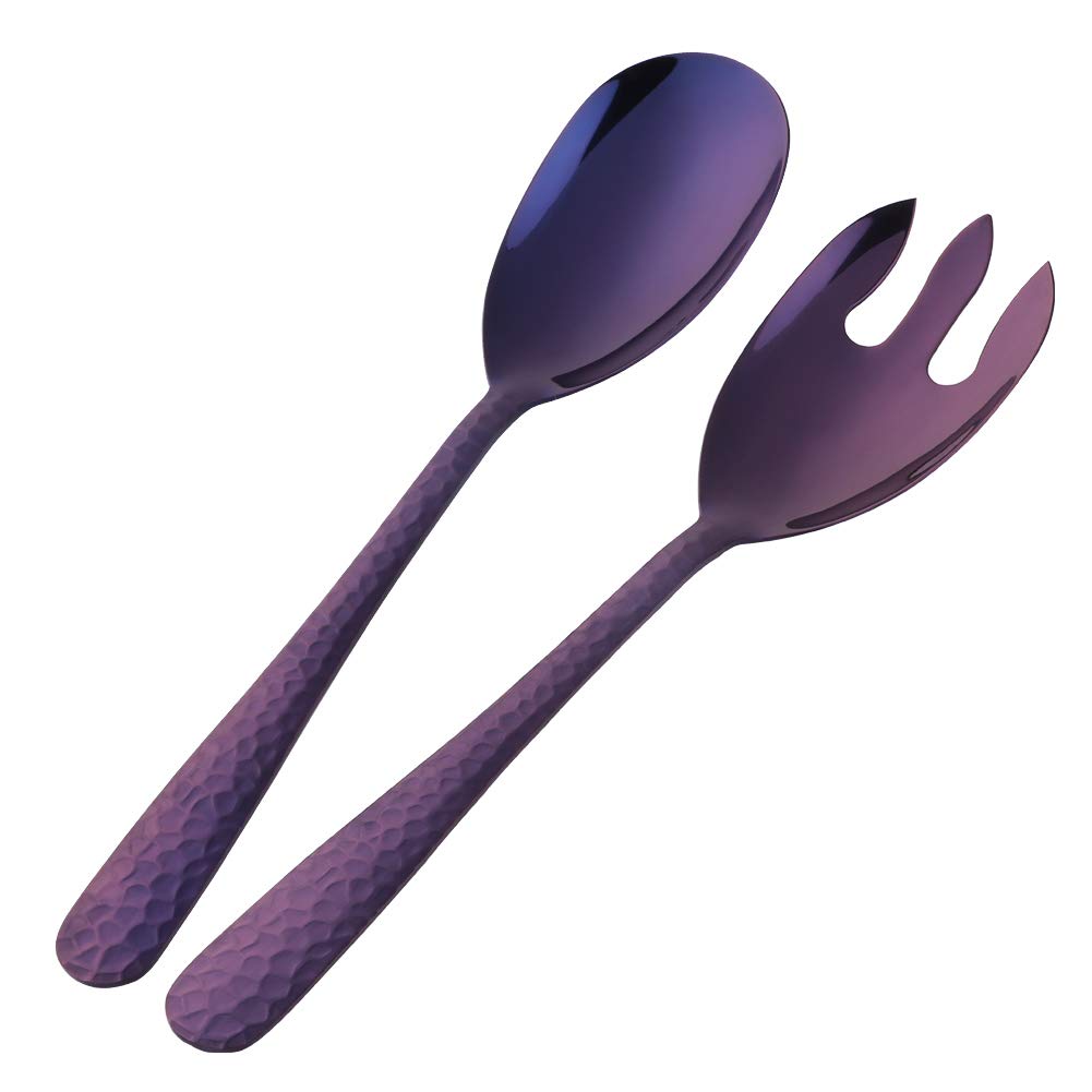 Bisda Salad Spoon and Fork Set, 12 Inch Stainless Steel Salad Server, Purple Serving Utensils, Dishwasher Safe, Pack of 2