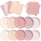 CMUSKO Pink Birthday Decorations - 60pcs Retro Dusty Pink Plates & Napkins Kit Boho Theme Tableware for Baby Shower,Wedding, Bridal Shower