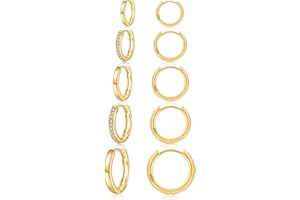 JEMARA Gold Earrings Minimalist 14K Gold Plated Huggie Hoop Earrings Set Hypoallergenic 925 Silver Cartilage Sleepers Huggie 