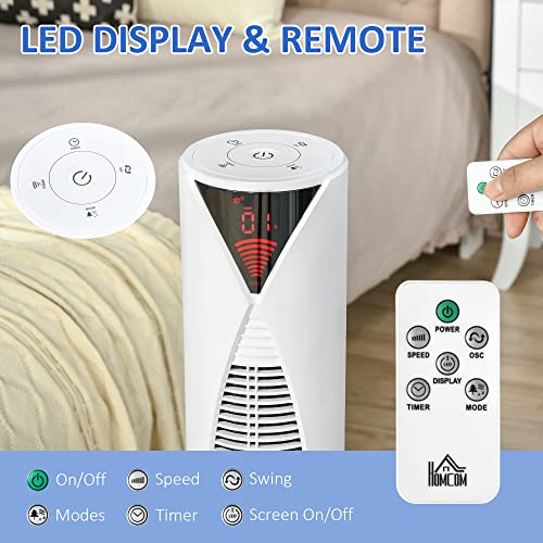 HOMCOM Freestanding Tower Fan Cooling for Home Bedroom with Oscillating, 4 Modes, 3 Speeds, 12h Timer, LED Sensor Panel, Remote Controller, White