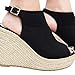Syktkmx Womens Platform Wedge Sandals Suede Peep-Toe Strap Buckle Mid Heel Espadrille Shoes