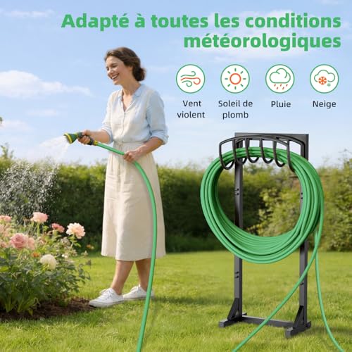 iRhodesy Garden Hose Holder, Heavy Duty 43" Freestanding Hose Stand with 4 Pegs, Metal Bracket Holds Up to 45m Garden Yard Garden Hose