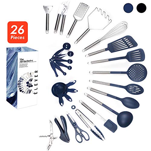 Kitchen Utensil Set - 26 Kitchen Gadgets & Cooking Utensils. Stainless Steel Kitchen Utensils for Nonstick Cookware Set. Spatula Set. Best Kitchen Tools Apartment Essentials Gifts for him - ÉLEVER