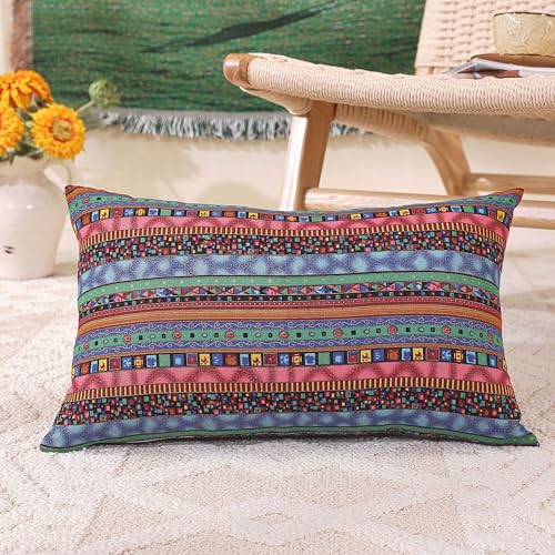 Green Stripe Bohemian Throw Pillow Cover