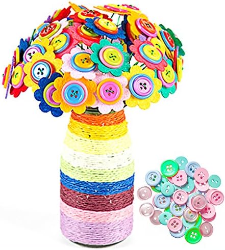 DIY Button Flowers Set, Craft Iron Wire Button Felt Bouquets Kit, 40 flowers with Glass Bottle