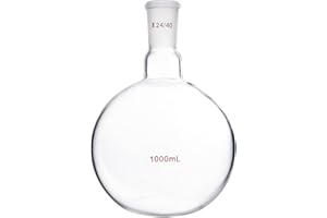 QWORK Glass 1000ml Single Neck Flat Bottom Boiling Flask, Heavy Wall Distillation Receiving Apparatus with 24/40 Standard Joi