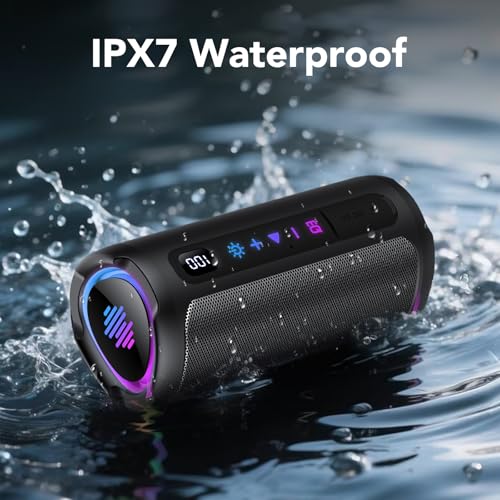 aowoka Enceinte Bluetooth Puissante sans Fil avec Lumière LED, Écran Numérique Haut-Parleur Portable 20W, Basses Améliorées, Autonomie 20H, Bluetooth 5.4, Étanche IPX7, pour Voyage/Sport/Fête