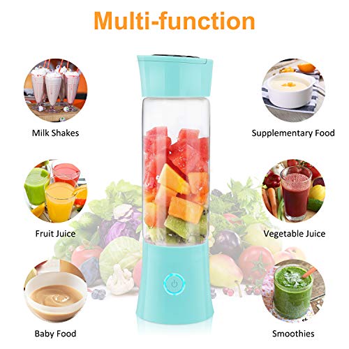 Portable Blender, Supkiir USB Rechargeable Mini Juicer Cup with Handle, Smoothie Blender with 6 Blades with 4000mAh Batteries, 480ml Household Fruit Mixer for Travel Office Sports School