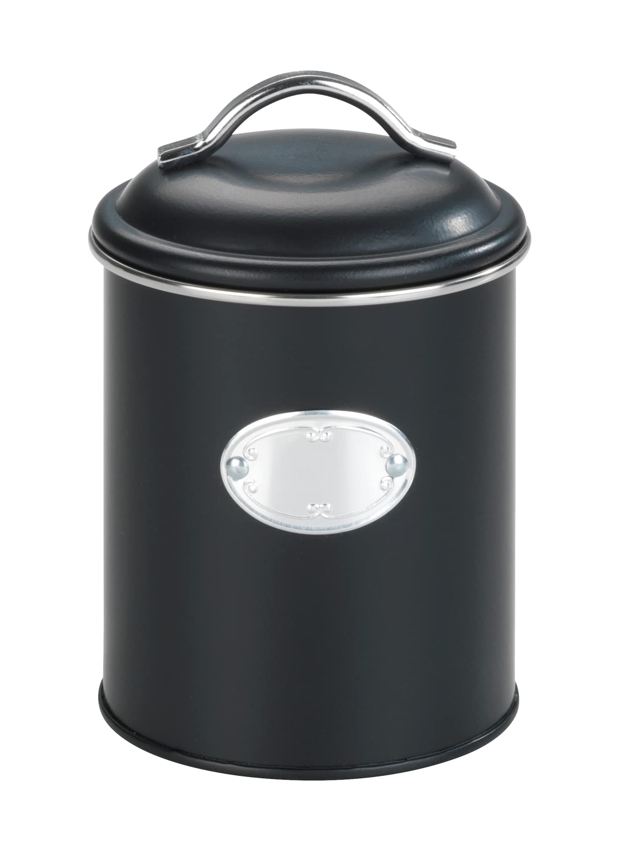 WENKO Nero Airtight Storage Container 1 Litre, Powder coated metal, Black, 1 l