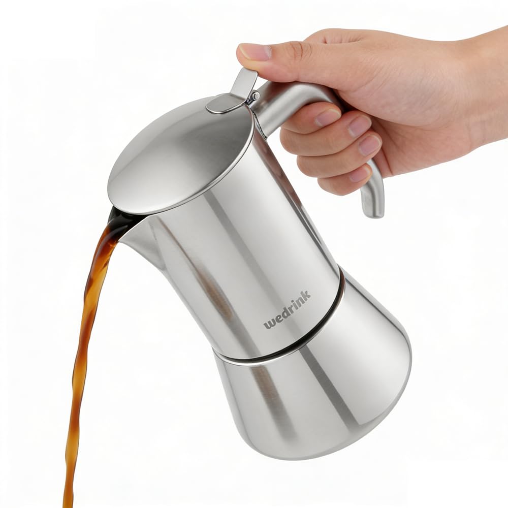 wedrink Stainless Steel Moka Pot 9 Cups (450ml), Induction Stovetop Espresso Maker, Durable Italian Coffee Percolator for Kitchen & Camping