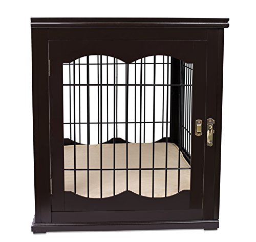 Internet's Best Decorative Dog Kennel with Pet Bed - Small Dog - Double Door - Wooden Wire Dog House - Large Indoor Pet Crate Side Table - Espresso