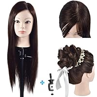 ERSIMAN Cosmetology Mannequin Head with Hair for Braiding 26" Brown Training Head Manikin Doll Head Synthetic Fiber Hair with Clamp