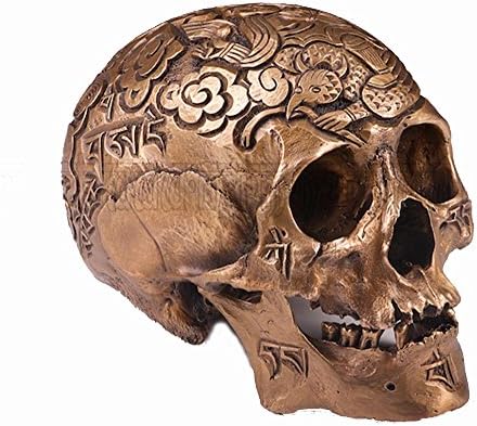 Handmade Fine Bronze Casting 1:1 Kapala Carved Human Skull Tibetan Buddhism Monster Tai Chi Cloud OD93