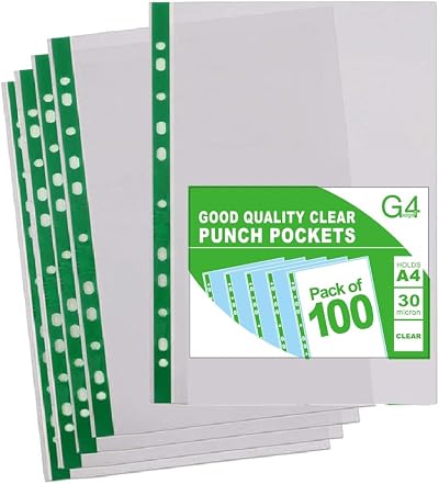 G4GADGET 100 A4 Punched Pockets 30µm 10-15 Sheets Reinforced File Wallet