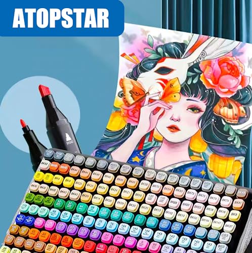 ATOPSTAR 262 Colors Alcohol Markers for Artist Drawing - Dual Tip Art Markers for Adult Coloring Painting Supplies (262 Black Shell)