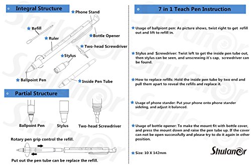Shulaner 7 in 1 Metal Tech Tool Pen with Ruler, Bottle Opener, Phone Stand, Ballpoint Pen, Stylus and 2 Screw Driver, Multifunction Tool Fit for Mens Giftt, 4 Color, Pack of 4