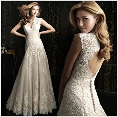 Fashion Bride A-Line Wedding Dress Mermaid Trumpet Dresses Floor-Length Deep V Collar Sleeveless Sex Evening Party Dress Slim Backless Lace Fit for Fall Spring HB1075