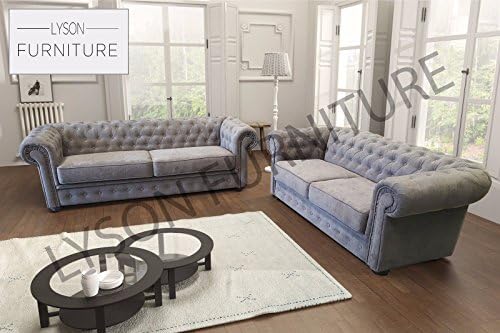 Lyson Furniture IMPERIAL 3+2 Sofa Set (CHESTERFIELD) Fabric (Graphite)