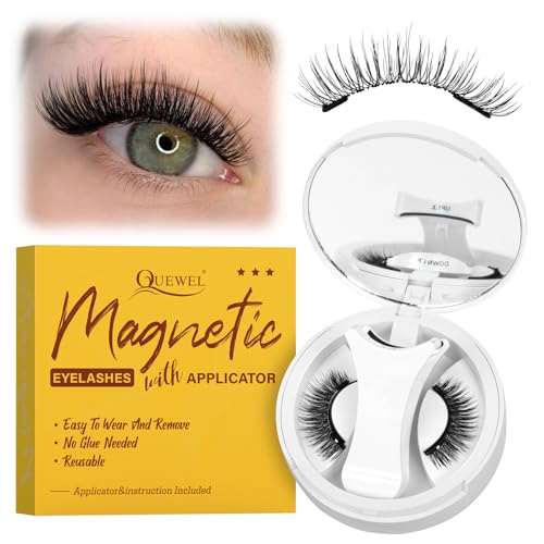 Pestañas magnéticas QUEWEL con aplicador, aspecto natural, no necesitan pegamento, reutilizables, suaves con aplicador, fáciles de usar y quitar(NZH-A-03)
