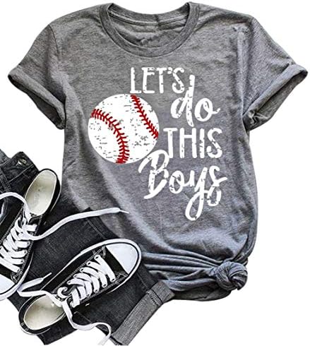 DUDUVIEWomen Let's Do This Boy Baseball Mom Tshirt Casual Letter Print Tops Tee