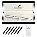 BEILUNER Luxury Fountain Pen Set, Solid 24K Gilded Medium Nib, Stainless Steel Body - Includes 6 Ink Cartridges & Ink Refill Converter with Gift Case - Perfect for Men and Women(Gray)