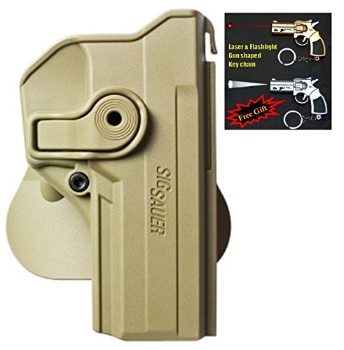 IMI-Z1060 - Polymer Retention Roto Holster for Sig Sauer P250 Full size (9mm/.40/357) + Laser & Flashlight Gun Shaped Key Chain. (Tan)