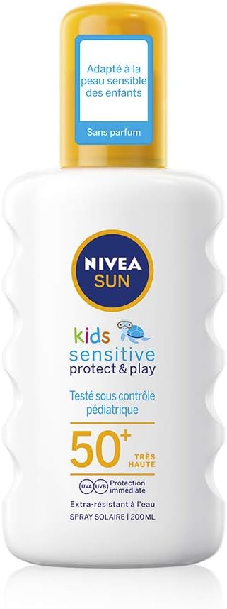 NIVEA Sun Spray Protector Kids Sensitive Protect/Play FPS 50+ 200 ml, 1 ml (Pack of 200)