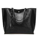 Forestfish Leather Women Tote Bag Handbags Satchel Bags for Work Travel(Black)