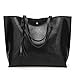 Forestfish Leather Women Tote Bag Handbags Satchel Bags for Work Travel(Black)