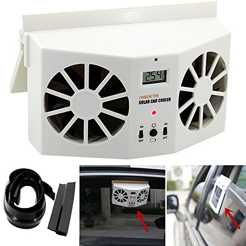 AUTOLOVER Solar Powered Car Cool Cooler Fan Auto Front/Rear Window Air Vent Exhaust Fan Vehicle Radiator Vent with Ventilation (White) - Thumbnail 2