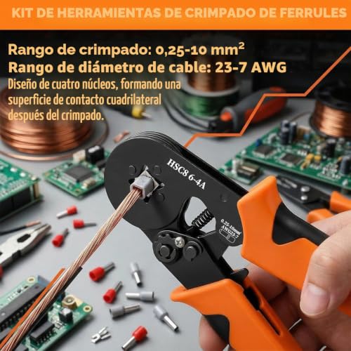 Crimping Tool Electrical Terminals with 1250 Pieces Terminals, Self-Adjusting Crimping Tool with Ratchet 0.25-10 mm², Professional Crimping Pliers, Electrician Tool Kit for Electrical Cables