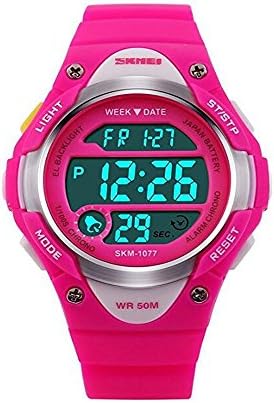 Kids Watch Children’s Outdoor Sport Waterproof Alarm Wrist Watch Digital LED Stopwatch for Boy Girls-Pink