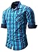 Neleus Men's Cotton Long Sleeve Button Down Plaid Shirts,115,Light Blue,L,EUR XL
