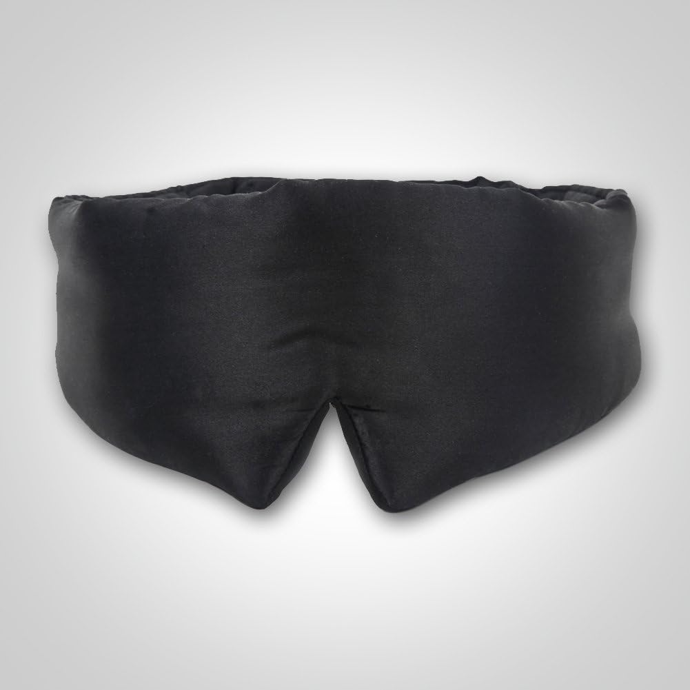 Breeze Natural Mulberry Silk Sleep Mask, Soft, Light-Weight and Breathable Wide Eye Mask for Sleeping (Black)