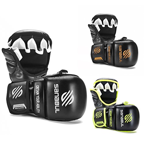 NEW ITEM Sanabul Essential 7 oz MMA Hybrid Sparring Gloves (Black/Silver, Large/X-Large)