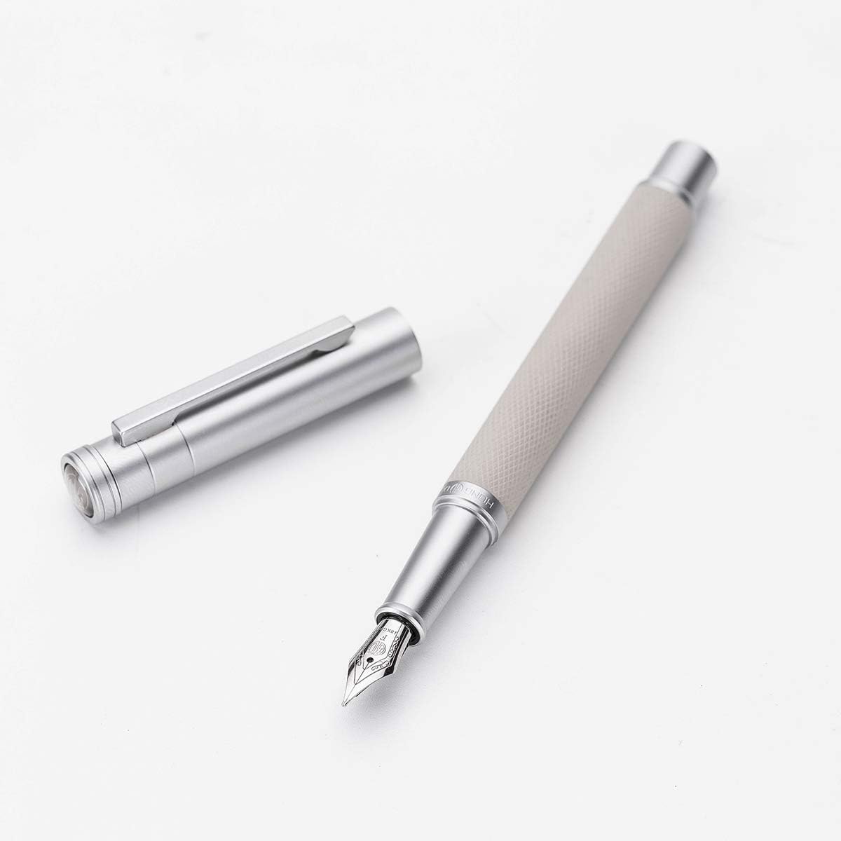 Silver Birch Aluminum Fountain Pen Fine Nib with Metal Box Set By Hongdian