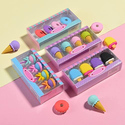 16 Pcs Food Erasers for Kids, 3D Cute Mini Ice Cream Donut Take Apart