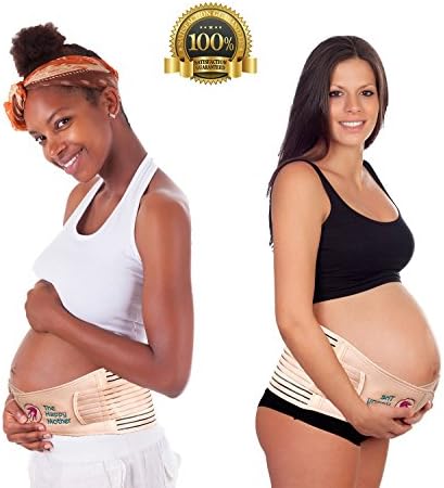 The Happy Mother Belly Support Band for Pregnancy, Large Maternity Belt, Premium Breathable 35 to 49" Back and Pelvic Brace with Soft Baby Washcloth, Fully Adjustable Binder