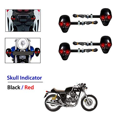 Semaphore Skull Demon Monster Turn Signal Indicators Light Lamp (Black Red) (Set of 4) for Royal Enfield Continental Gt Cafe Racer
