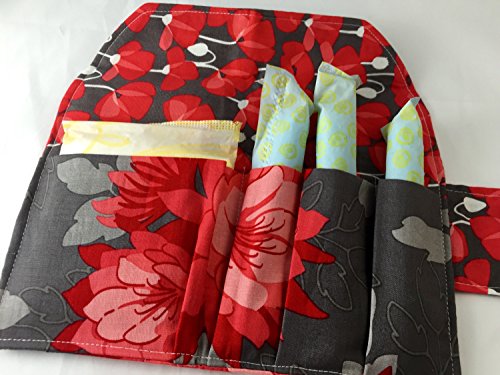 Privacy Pouch -Tampon and Sanitary Pad Case Holder - Riley Blake Desert Bloom Main in Grey and Red