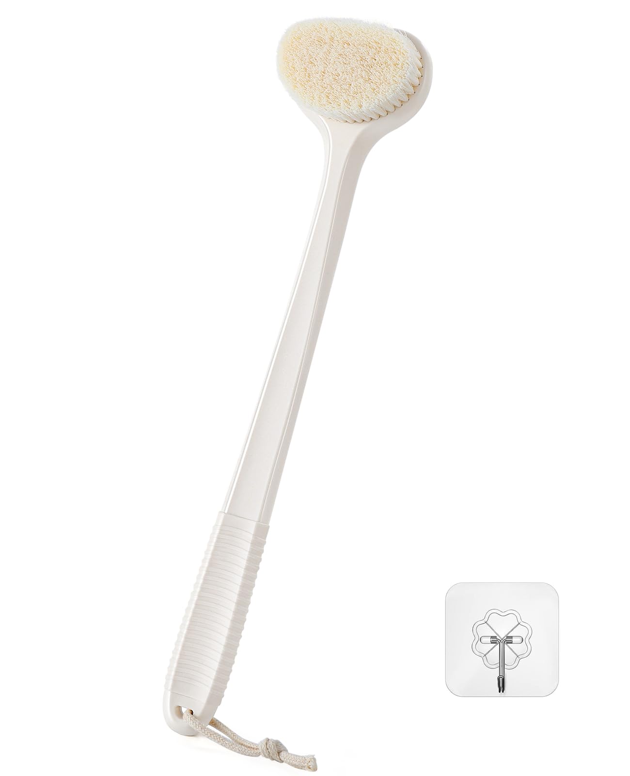 Back Scrubbers for Use in Shower 43CM Long Handle Back Scrubber for Men Woman Medium-Hard Bristles Body Scrubber for Foot Back Scratcher Body Brush Bathing Accessories - Cream White