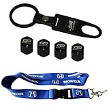 New 1pcs Honda Keychain Lanyard Badge Holder + Black Mugen Steel Car Air Tire Valve Caps and Black Keychain For Honda