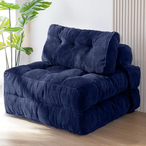 MAXYOYO Foldable Convertible Sofa Bed with Pillow, Mattress with Back Support, Portable Comfortable Armchair Bed for Living Room Bedroom, Navy Blue