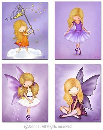 Posters Set for Girls Bedroom Purple Room Decor Ballerina Angel Personalized with Hair and Skin Color 8"x10 / 11"x14"