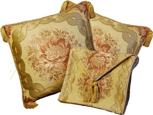 Aubusson Style 2 Cushion/pillow Cover 18" + Table Runner 60"x12" Embroidered with Intricate Golden Threads 09A