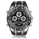 Readeel Military Men WristWatch Sports Watch Silicone Watch LED Light Dual-display Mens Watches, Black