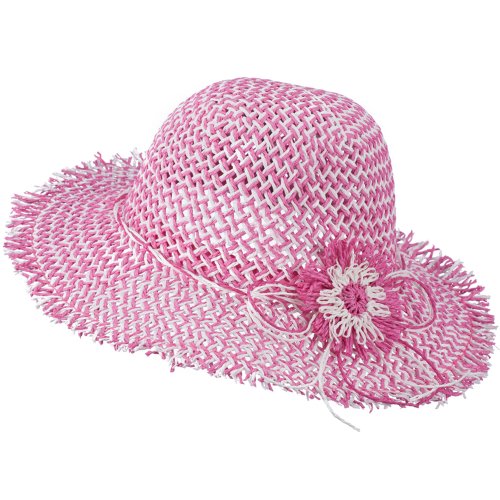 Girl's Toyo Hat with Criss Cross Open Weave Design - Pink White 53CM
